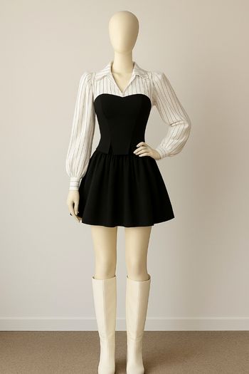 Chemise rayée et bustier corset noir - Effet 2-en