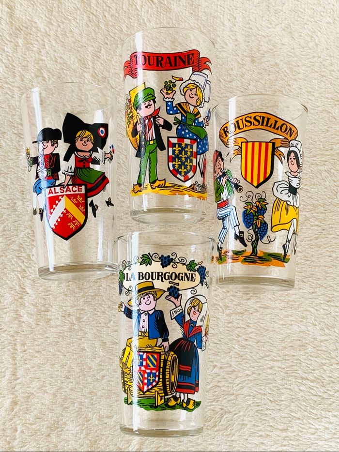 Lot 4 verres dessins régions de France - photo numéro 5