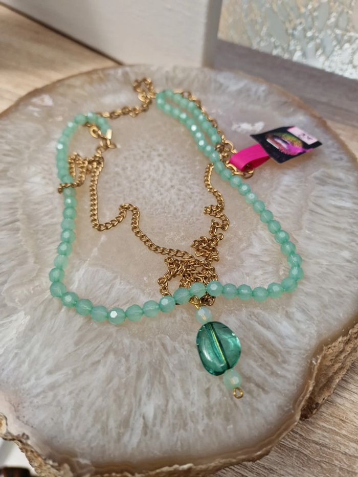 Collier Sautoir Doré Vert - photo numéro 8