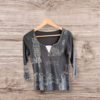 Blouse manches 3/4 noir gris vintage taille 36 S
