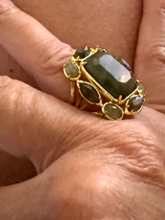 Grosse bague habaha paris labradorite acier inoxydable or réglable - photo numéro 2