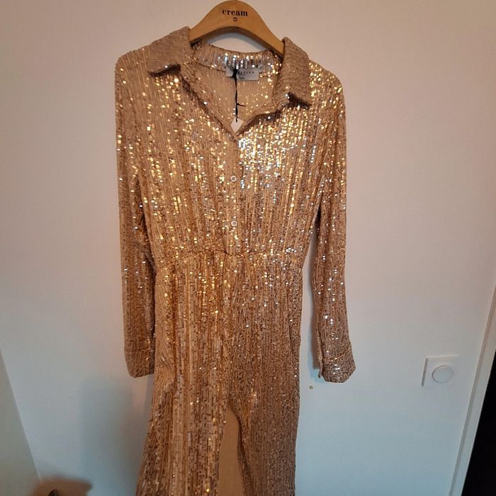 Robe chique avec paillettes beige taille unique - photo numéro 4