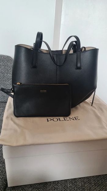 Sac à main avec bandoulière en cuir Noir Polène Cyme Mini Grainé Vintage