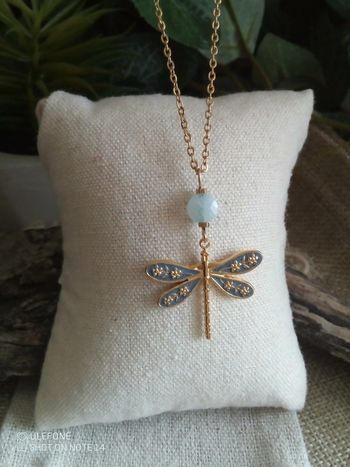 Collier libellule bohème avec pierre aigue marine