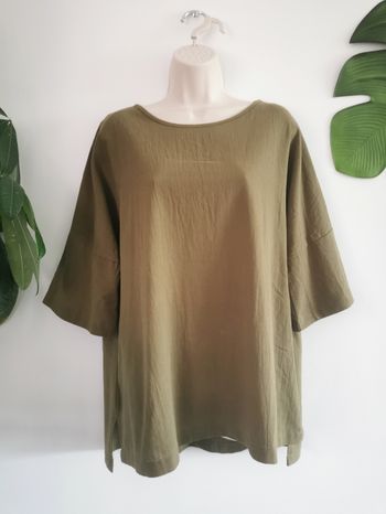 Blouse kaki manches 3/4 tissu texturé effet lin Taille XL