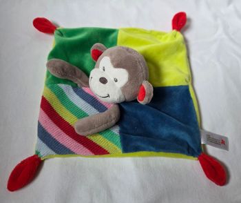 Doudou carré plat singe - Rayé tricot multicolores- Nicotoy