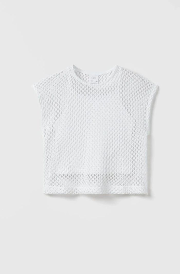 T-shirt fille blanc en résille Zara 13 / 14 ans