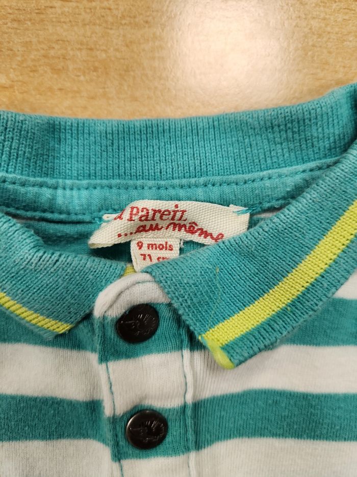 Body manches longues à rayures blanc vert et bleu motif hérisson du pareil au même taille 9 mois. - photo numéro 3