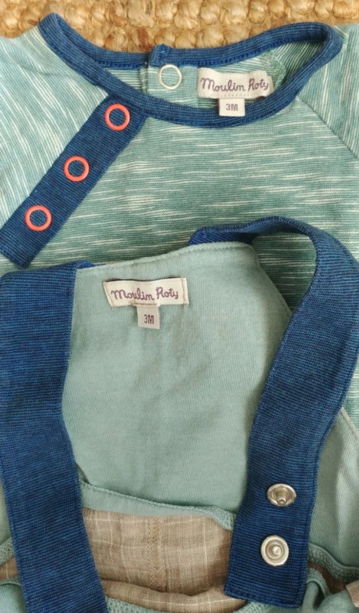 Ensemble salopette t.shirt Moulin Roty les Papoum 3 mois - photo numéro 6