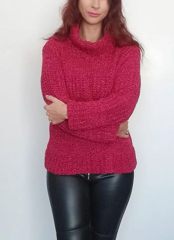 Gros pull col roulé framboise taille XL