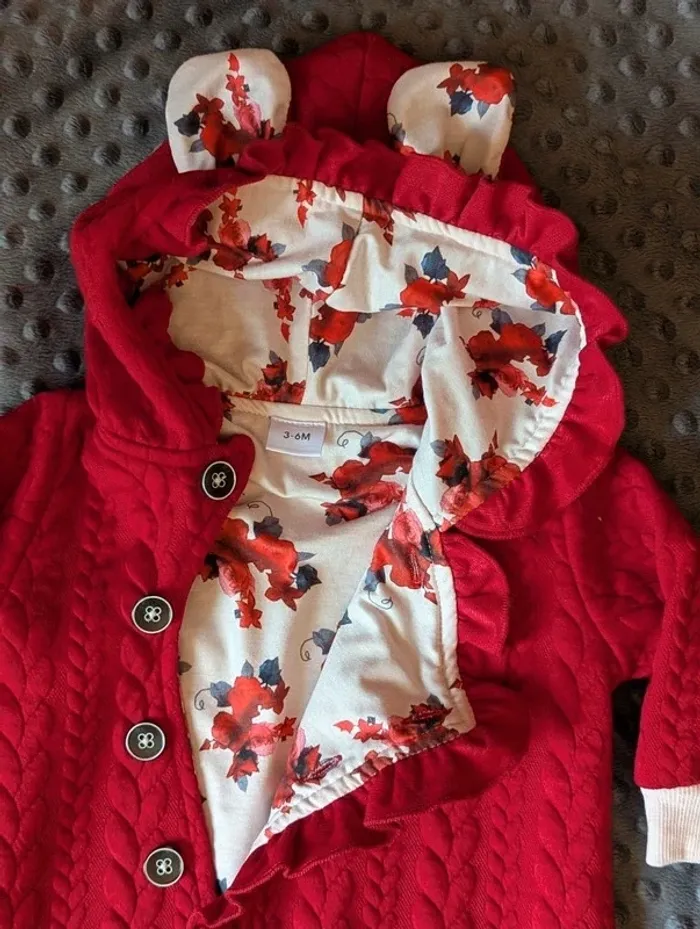 Combi-pilote matelassée rouge à capuche 6 mois Patpat #mignon #ourson - photo numéro 2