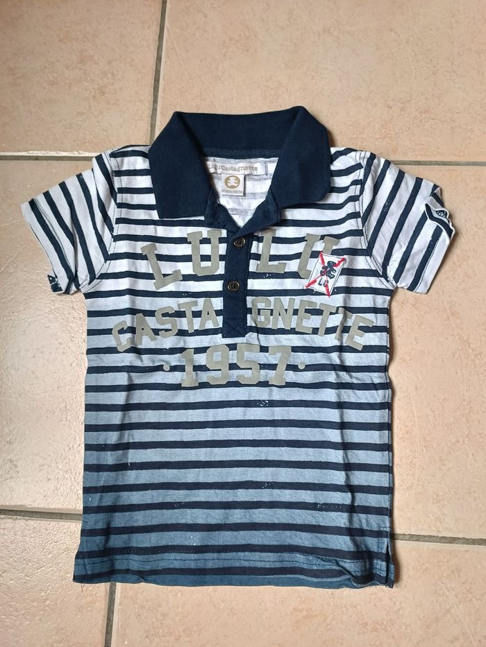 Polo bleu et blanc rayé Lulu Castagnette 3 ans
