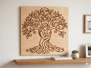 Décoration murale bois gravé - Arbre de vie Maman & Bébé (30x30 cm)