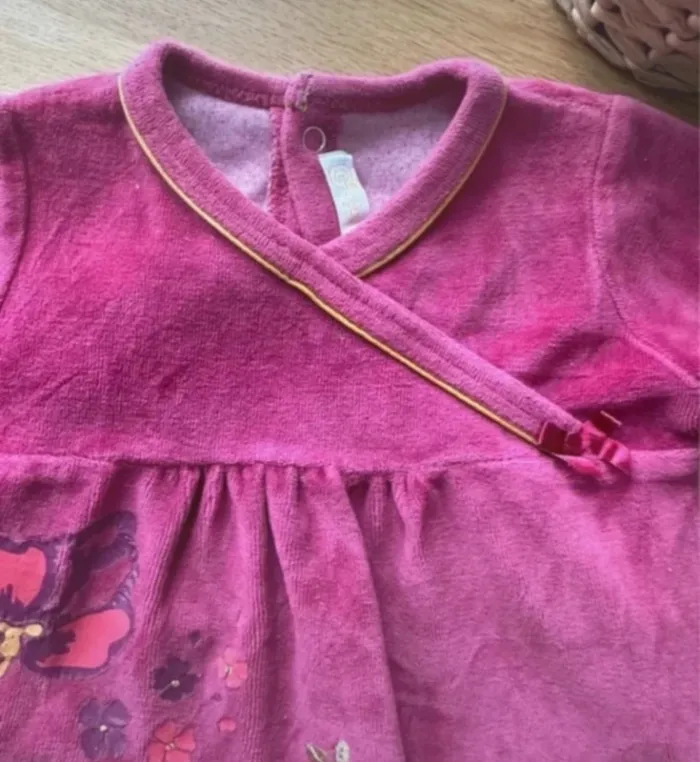 Pyjama en velours rose bébé fille 3 mois Gemo - photo numéro 3
