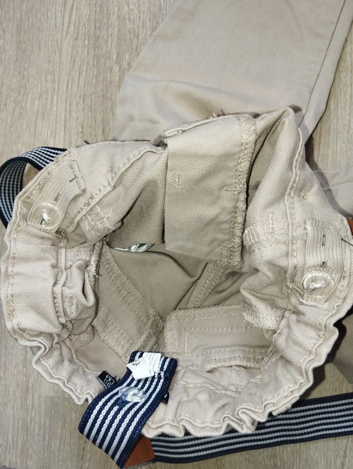 Jean beige avec bretelles réglable largeur hauteur garçon 12 mois In Extenso - photo numéro 4