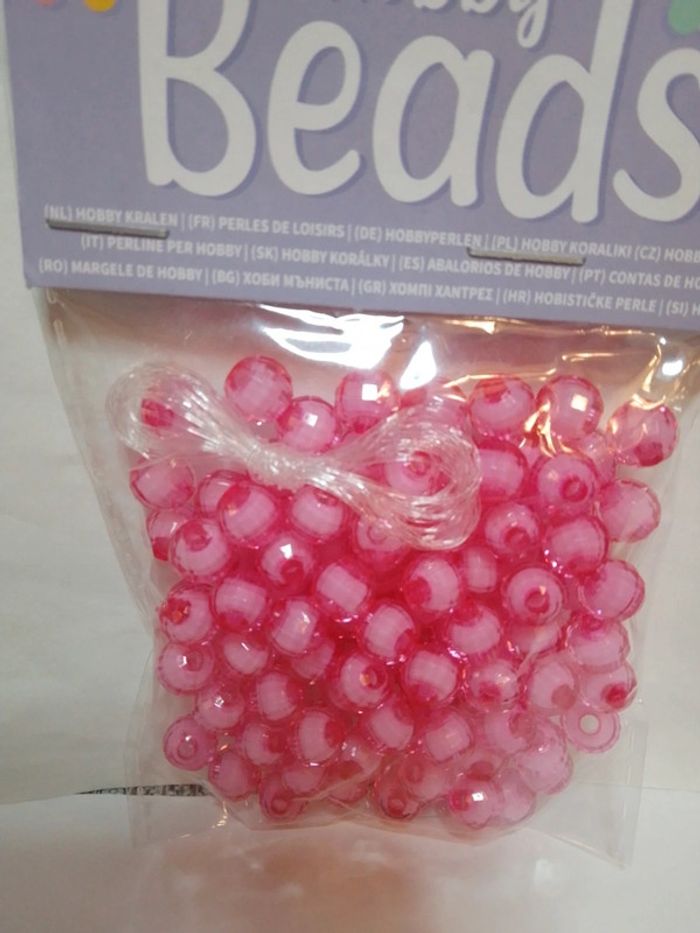Perles de loisirs à facettes roses + fil - photo numéro 2
