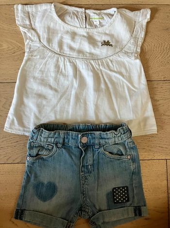 Ensemble blouse MC été + short en jeans 24mois/2 ans