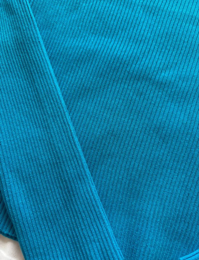Top manche longue col bardot bleu côtelé moulant taille unique - photo numéro 5