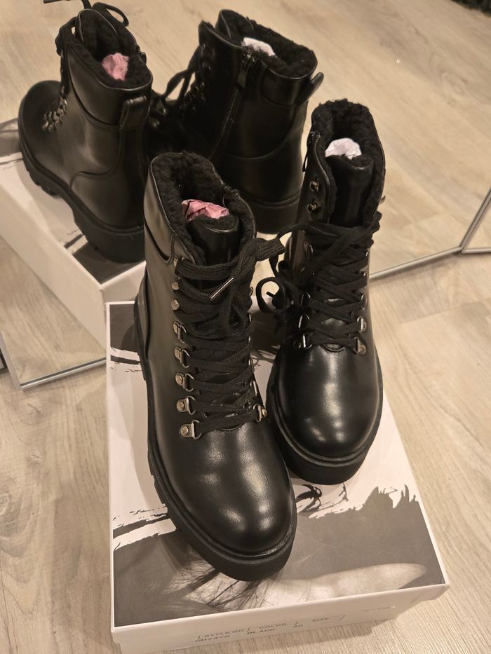 Bottines simili noir à lacets P38 Abloom neuves - photo numéro 4