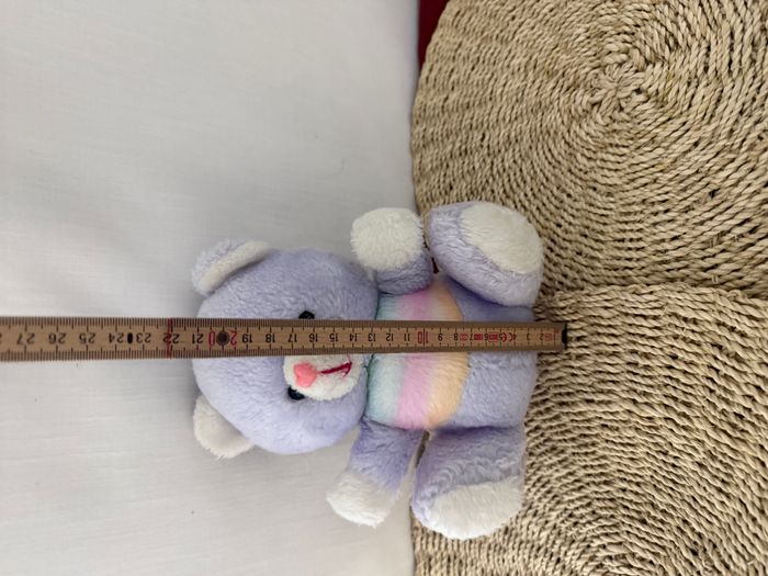 Ancienne peluche ours bleu jaune vert rose - photo numéro 2