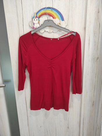 Pull rouge manches 3/4 femme