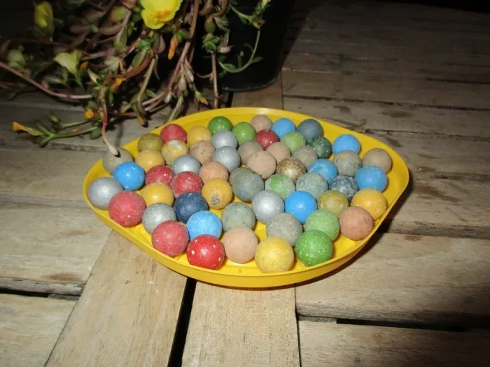 57 billes vintage en terre,plusieurs coloris