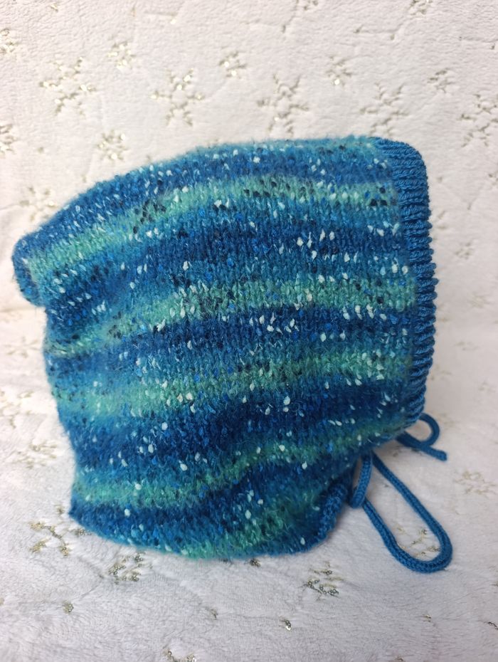 Cagoule femme hood Balaclava bleu pétrole uni et chiné neuf fait main - photo numéro 2