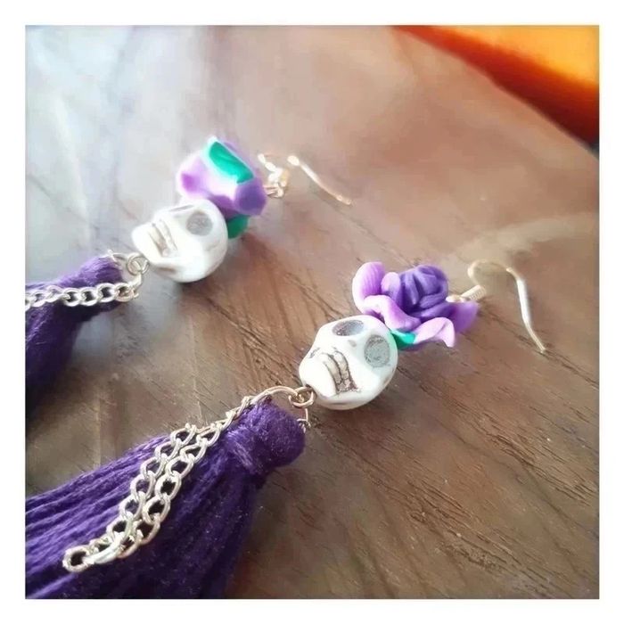 Boucles d'oreilles fantaisies muerte skull femme Neuve - photo numéro 5