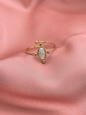 Bague nacrée en acier inoxydable hypoallergénique doré et réglable