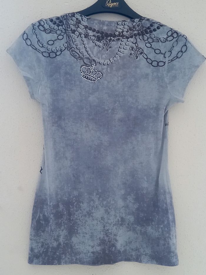 Haut femme gris avec motifs et brillant T: M - photo numéro 5
