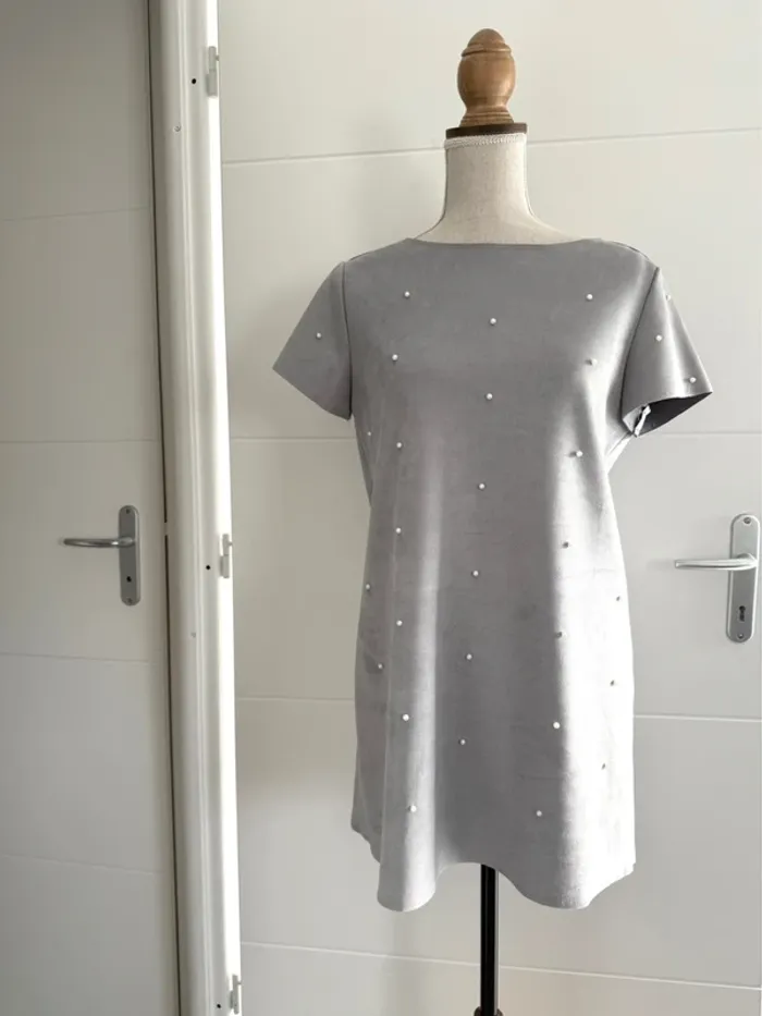 Robe tunique gris neuf Kleid dress Vestido Vestito jurk jumpsuit femme volant mujer donna woman - photo numéro 3