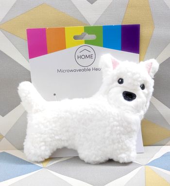 Bouillotte micro-ondable peluchée chien blanc