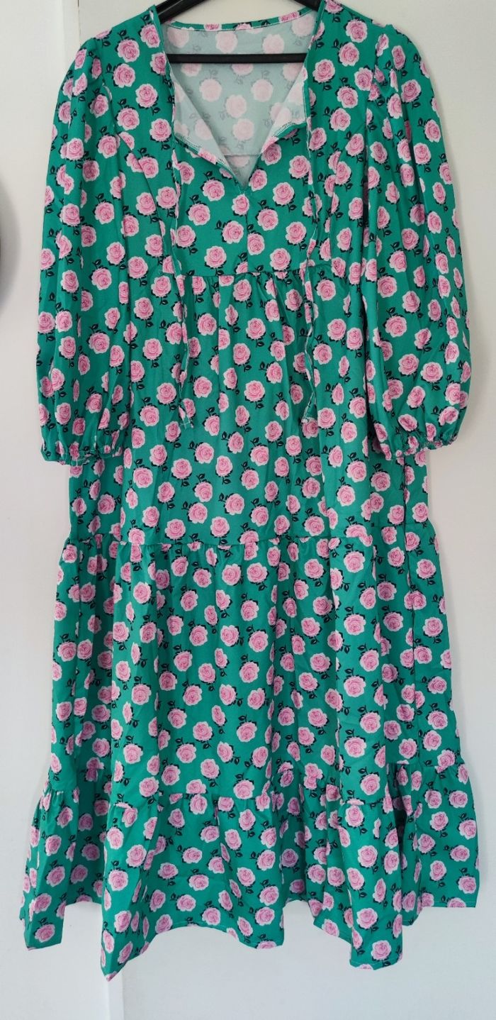 Robe longue à manche 3/4 à motif floral marque Amazon taille L couleur vert pour femme - photo numéro 5