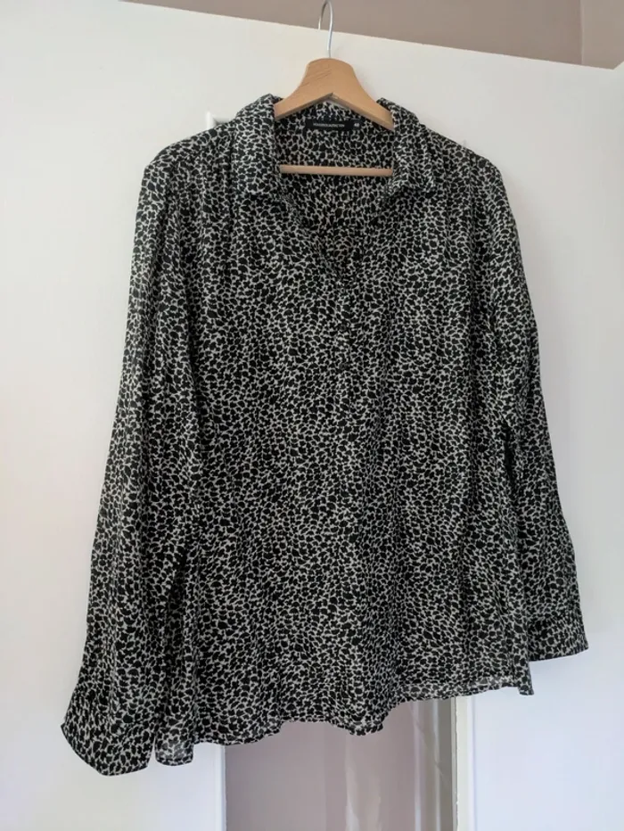 Magnifique haut blouse femme noir & marron Monoprix Autreton taille 48