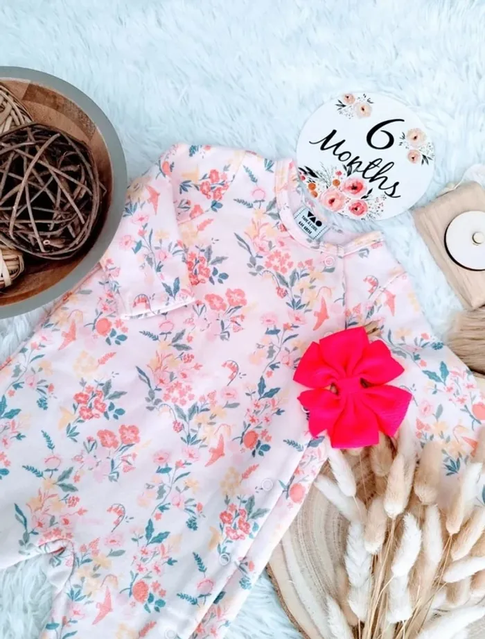Pyjama molleton fleuri et bandeau cheveux TAO fille 6 mois 🎀 - photo numéro 3