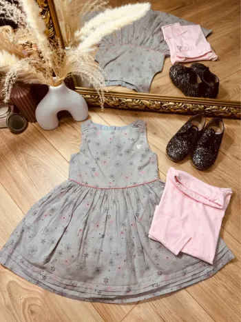 Taille 4 ans robe et sous pull fille Sergent Major Kiabi rose pale et gris * étoilée * 🌸