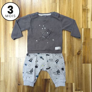 Ensemble Pull et pantalon chaud - Espace et fusée - 3 mois