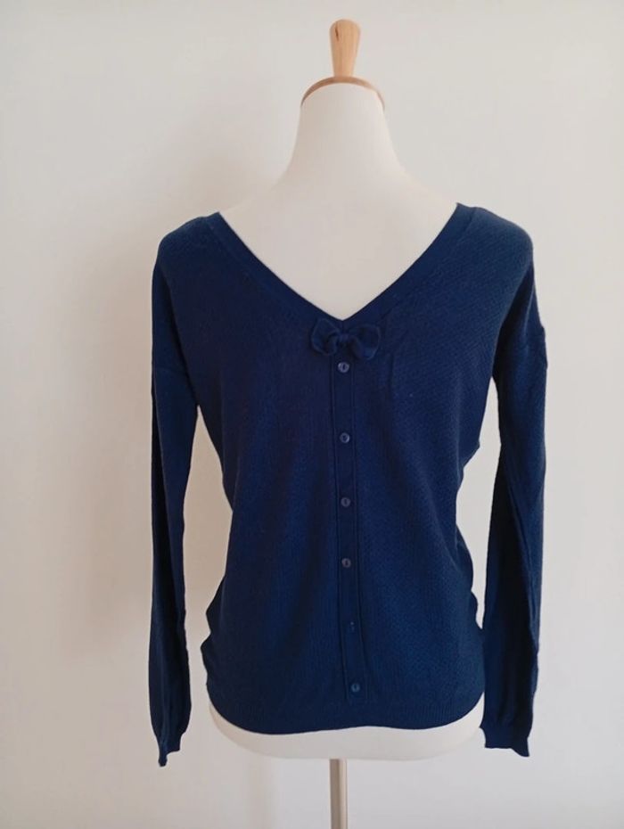 Etam - pull fin col V - bleu - taille XS - photo numéro 2