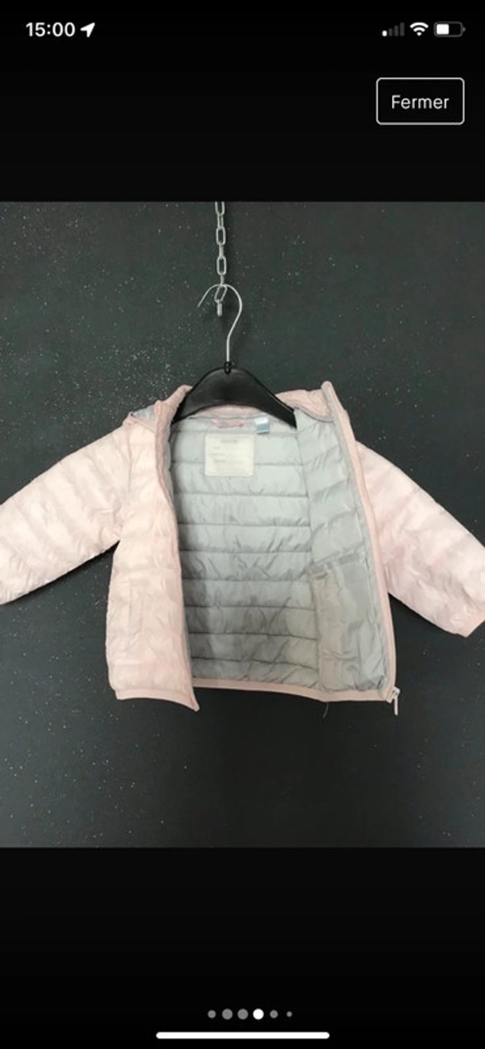 Doudoune à capuche rose pâle doublée gris - photo numéro 4