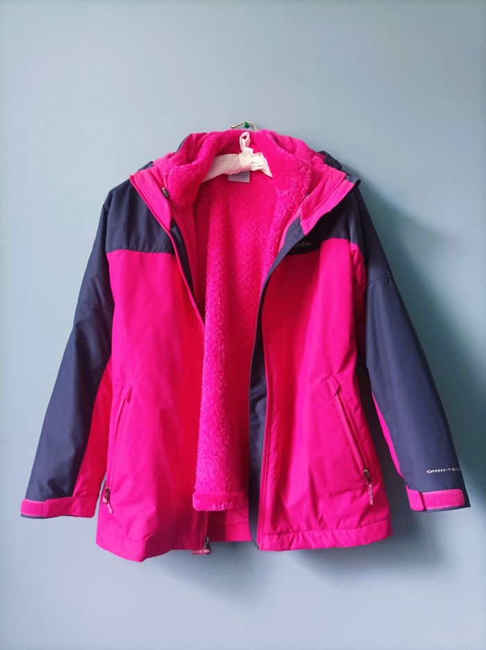 Manteau ski fille 14 ans L columbia polaire rose bleu marine TBE