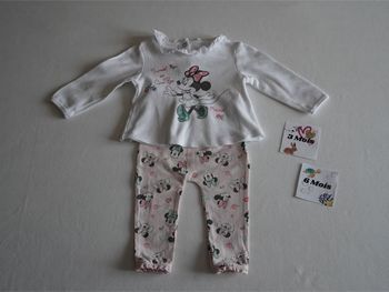Ensemble Minnie Disney Baby 3/6 mois : Legging rose fantaisie + Haut blanc brodé fantaisie