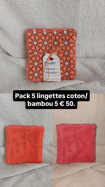 🧼 Lot de 5 lingettes lavables coton Oeko-Tex & bambou – fait main 🌿