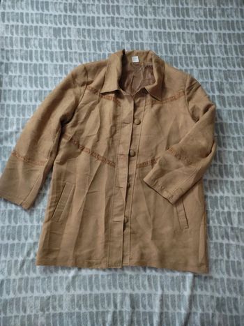 Veste beige marron touché velours peau de pêche dentelle Claire d'orane taille 42