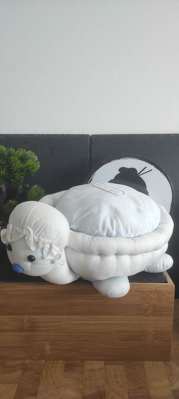 Peluche Doudou tissu Tortue bleu blanche bébé Jacadi Coussin 28 cm Rayé Ancien