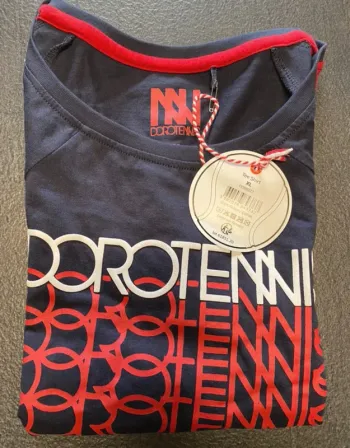 T-shirt femme Dorotennis bleu marine rouge – Taille XL mais taille plutôt M – Neuf avec étiquette