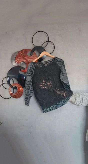 Sweat zébré gris dos dentelle