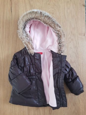 Doudoune à capuche marron et rose 12 mois bébé fille