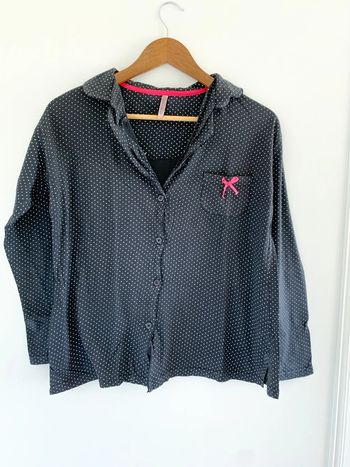 Haut pyjama chemise noir à pois blanc