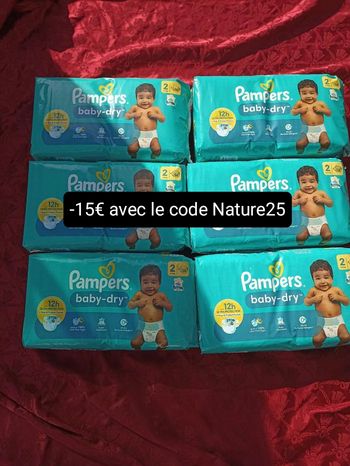 Lot de six paquets couches Pampers baby-dry T2 taille 2