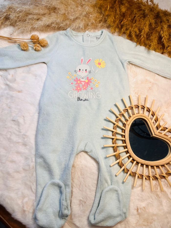 Pyjama velours vert,bébé fille, 3 mois, kiabi, très bon état